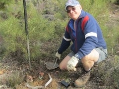 A volunteer doing some planting at Ray Owen Reserve
