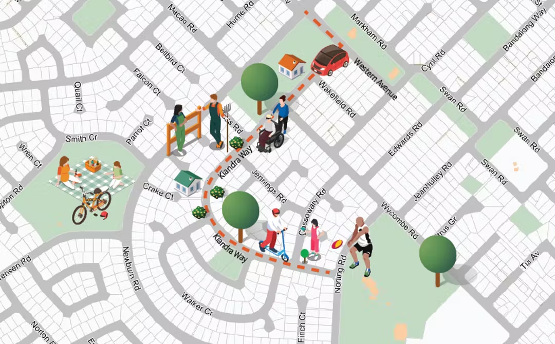 Mapping graphic highlighting Safe Active Streets features possibilities