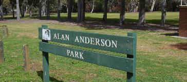Park signage for Alan Anderson Park located in Walliston