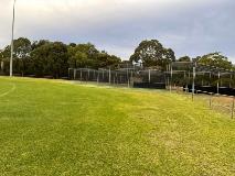 View of cricket nets from sports field at Ray Owen