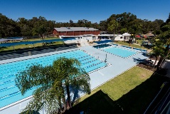 Aerial Shot of 50m and smaller pool from slides platform (2)