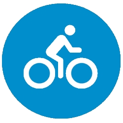 Trail Symbol for Cycling for EASY trail indicated by person cycling on a blue background