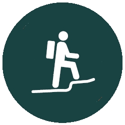 Grade 4 Walking Trail symbol - person walking up on a slight incline with a backpack